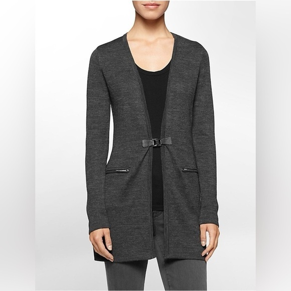 Calvin Klein Charcoal Grey Cardigan Silver Buckle Closure Womens size Small - Picture 1 of 8